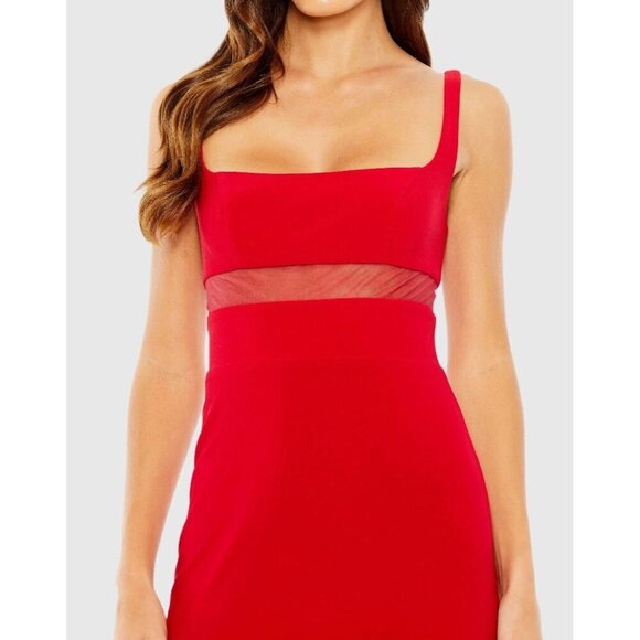 Mac Duggal Size 10 Red 11698 Sheer Mesh Panel Detail Column Gown Dress New Prom - Picture 3 of 8